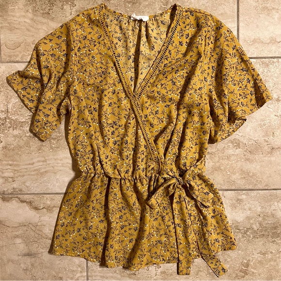 Sienna Sky Tops - Sienna Sky Butterfly & Floral Blouse Faux Wrap Top with Waist Tie